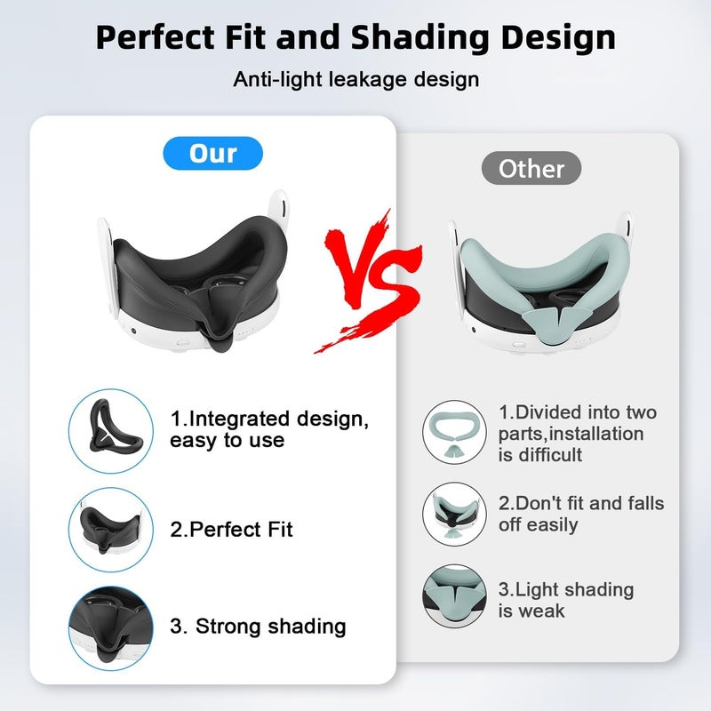 Relohas Deluxe 5 in 1 Silicone Accessories for Meta Quest 3, VR Protective Case Set for Oculus Quest 3, Controller Grip Cover, VR Shell Cover, Face Cover (Black) - Image 2